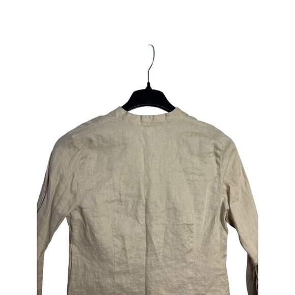 Charter Club Button Front Top 8 Linen Beige Floral Beachy Lagenlook Neutral - Picture 5 of 7